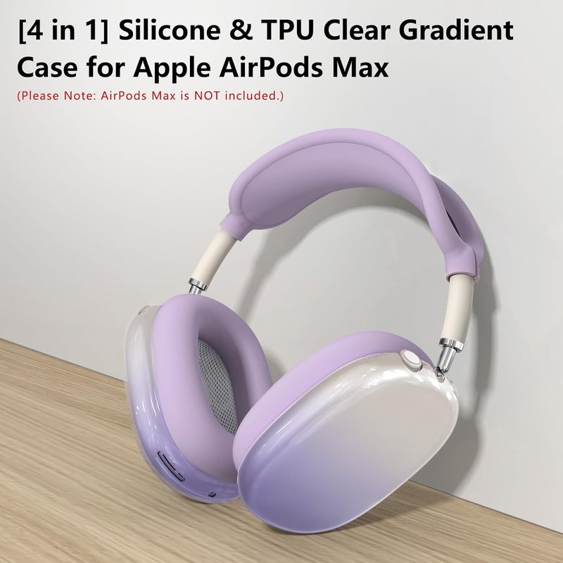 MINDRESY [4 in 1] Silicone Case Cover for AirPods Max, Clear Gradient Soft TPU Ear Cups Cover/Ear Pad Case Cover/Headband Cover Transparent Accessories for Apple AirPods Max (2024/2020)(USB-C/Lightning),Purple - Image 2